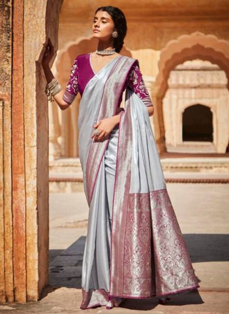 Gray Colour KIMORA SUNEHRI 17 Heavy Wedding Wear Silk Designer Latest Saree Collection 1423